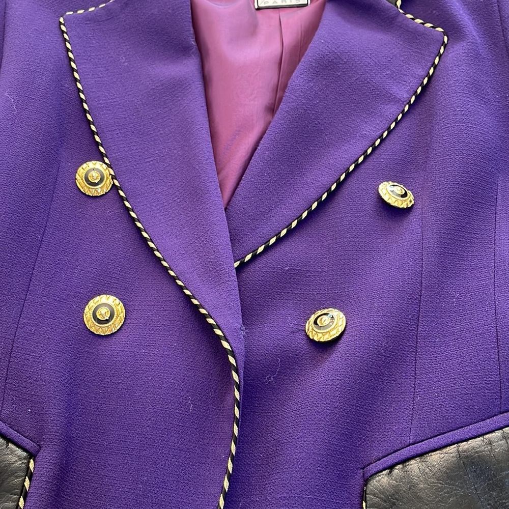 Bestini Paris vintage wool blazer with faux leather accents made in France - Picture 9 of 16